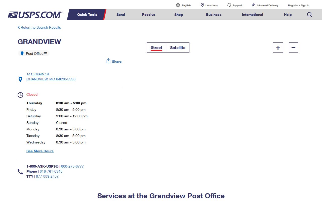 Grandview ZIP code directory USPS post office result for 64030