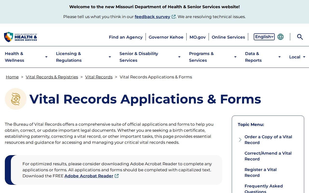Grandview residents directory Missouri vital-record application page